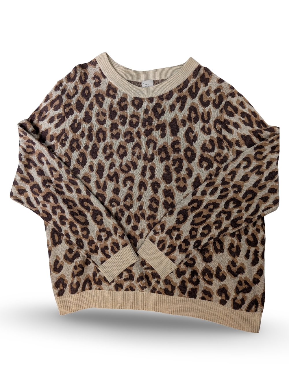a new day Leopard Print Crewneck Sweater - Beige and Brown Womens Size XL - Picture 2 of 6